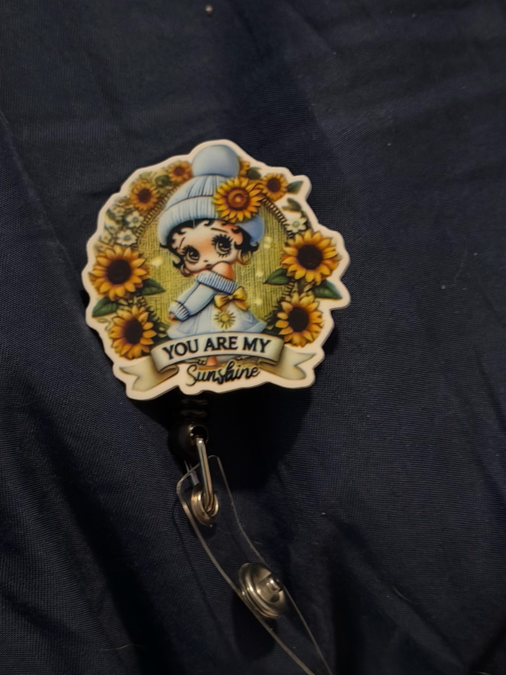 You Are My Sunshine Sunflower Badge Reel - Blue
